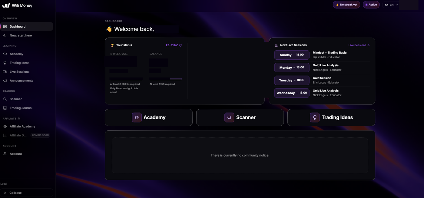 WiFi Money dashboard